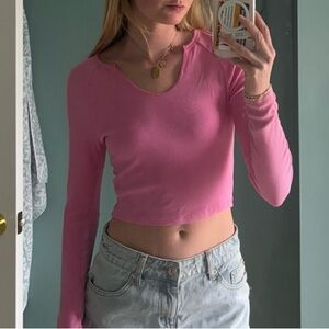 Pink Long Sleeve Crop Top